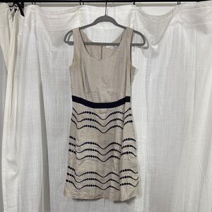 Biden Elegant Beige and Navy Patterned Dress